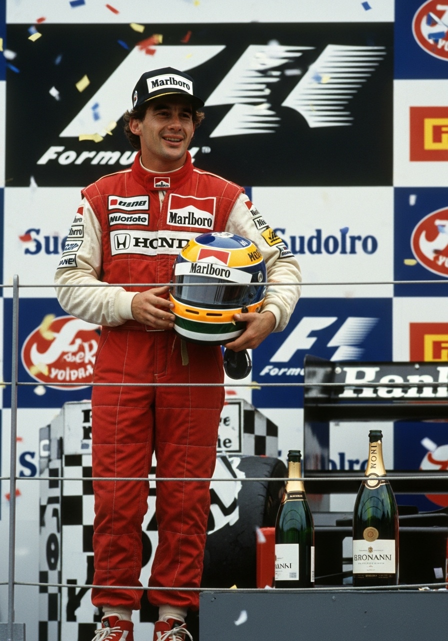Ayrton Senna — Tricampeão Mundial de Fórmula 1 · Herói Eterno do Brasil — Foto Oficial Wikipedia