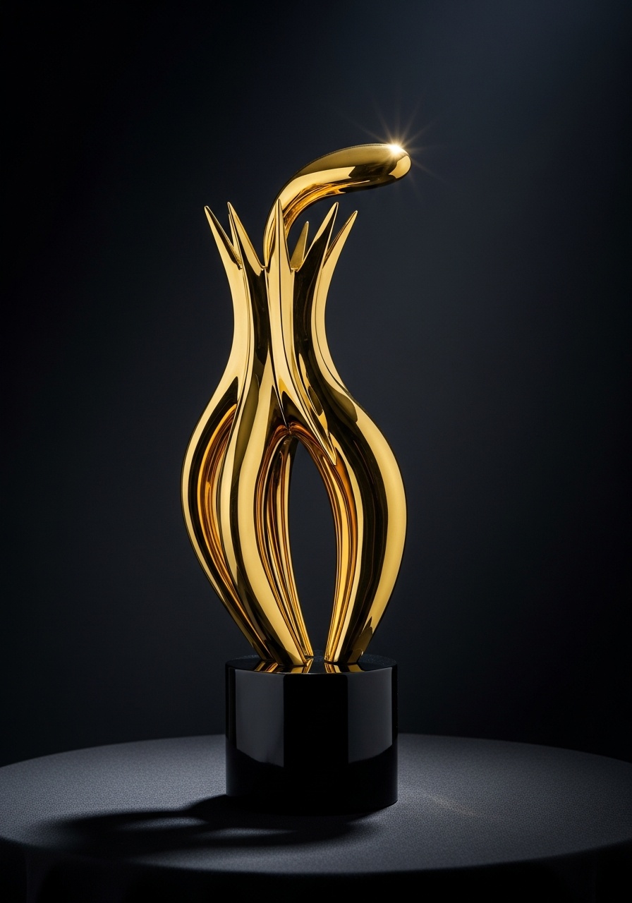 Escultura do Troféu JK — Arte de Hildebrando Lima · Base Oscar Niemeyer